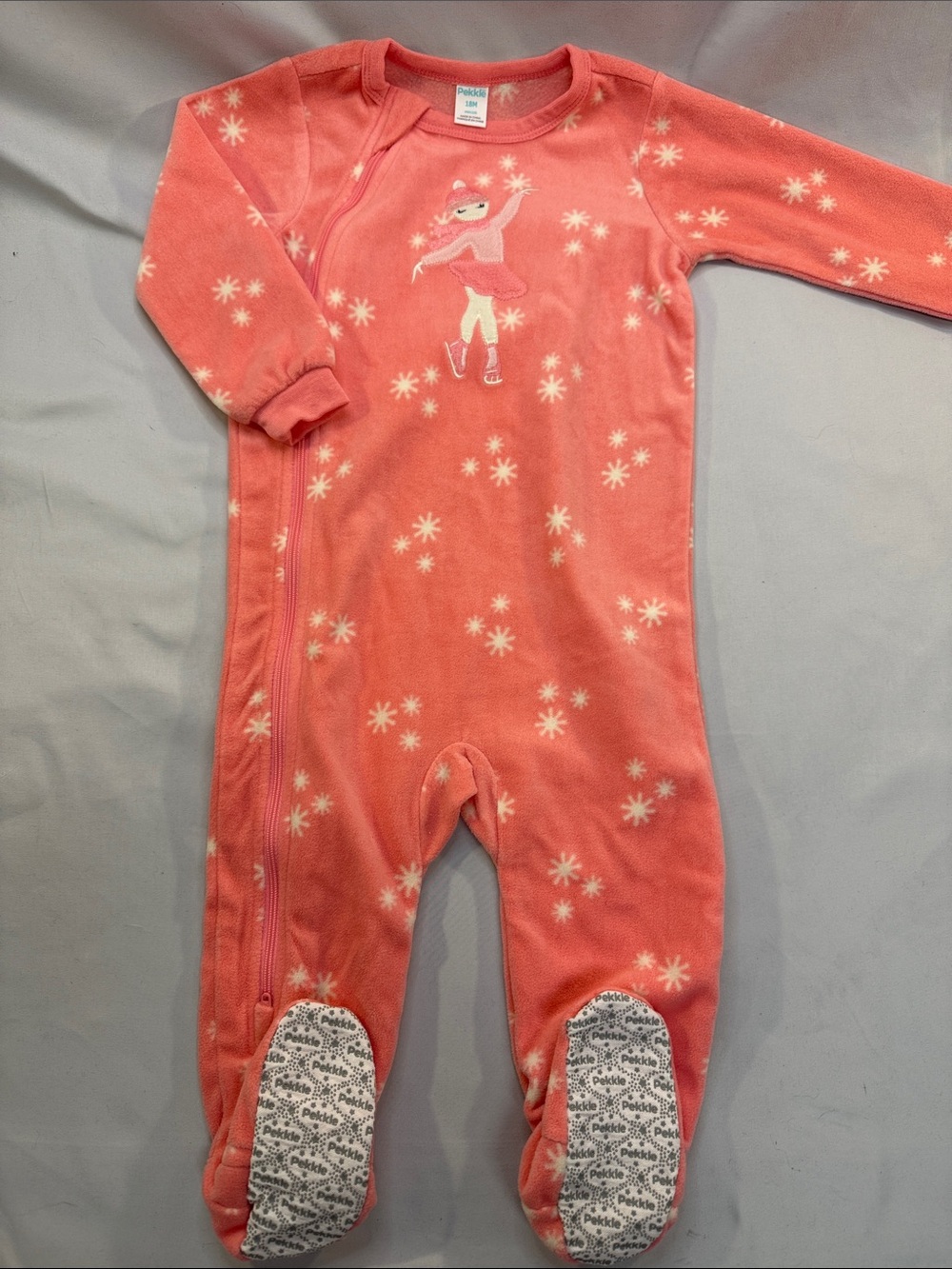 Pekkle NWOT Coral Kids' Footed fleece Pajama One-Piece with Ice Skater